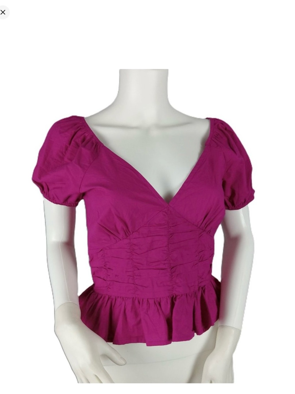 NWT Sim & Sam Magenta Puff-Sleeve Peplum Top